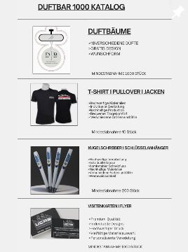 Duftbar1000 Katalog – Duftbäume, T-Shirts, Kugelschreiber, Visitenkarten